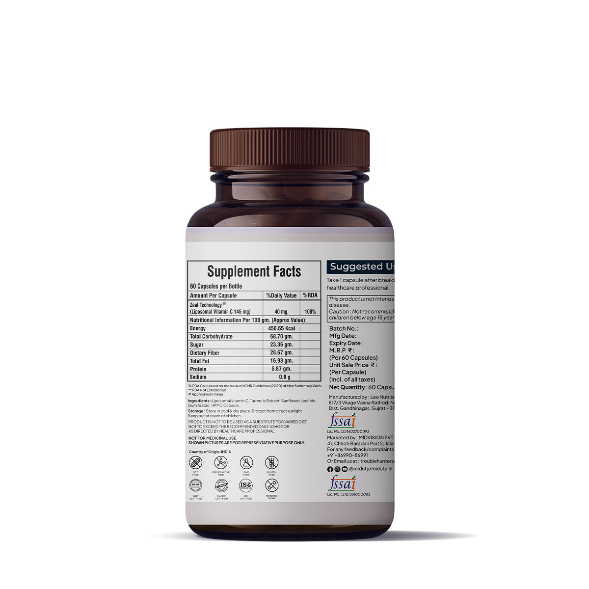 Miduty By Palak Notes Patented Liposomal Vitamin C Capsules - 60 Caps