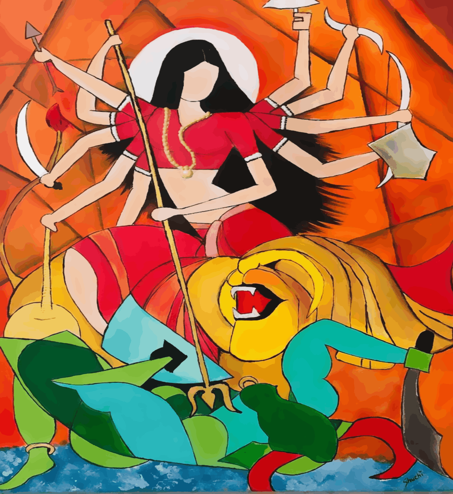 Mataji Anger Portrait with Lion