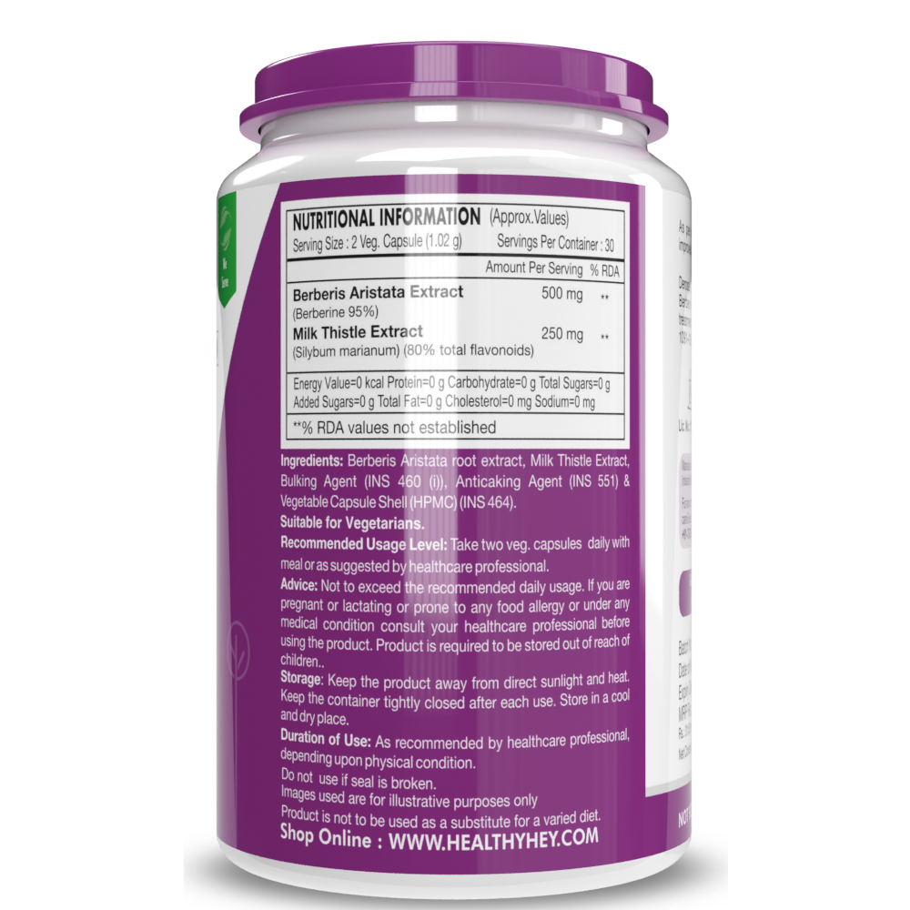 Healthyhey Berberis Berberine 95% with Milk Thistle - 60 Vegetable Capsules
