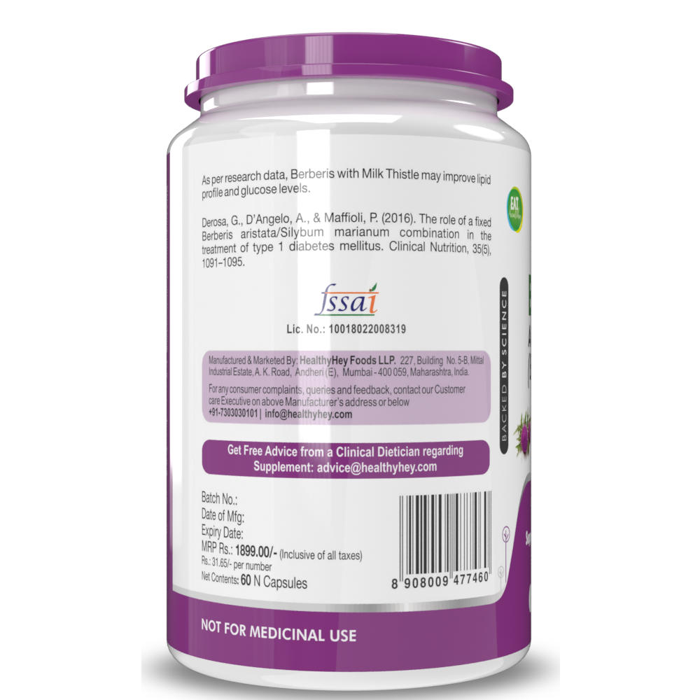 Healthyhey Berberis Berberine 95% with Milk Thistle - 60 Vegetable Capsules