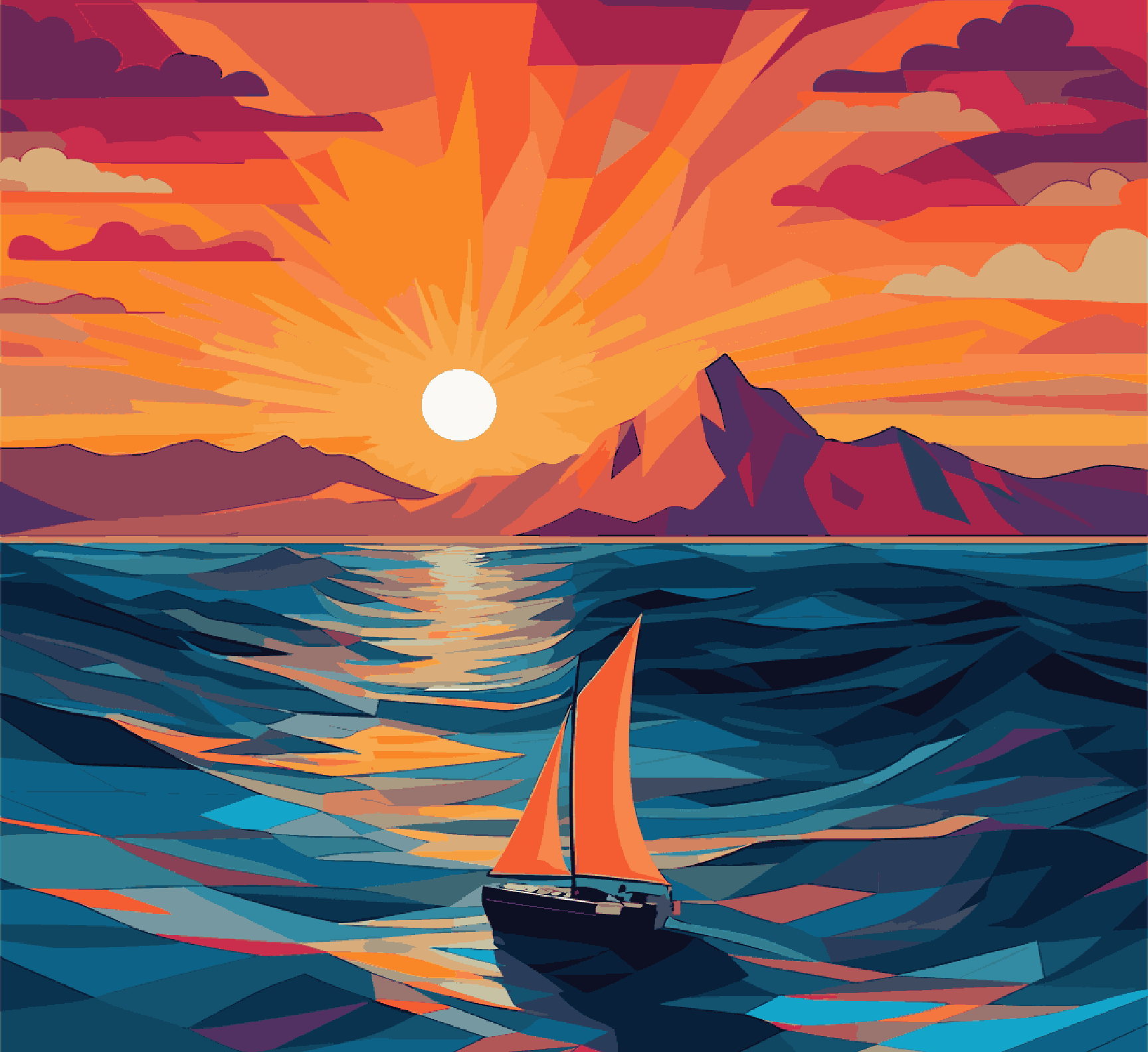 Boat Sailing in Sunset