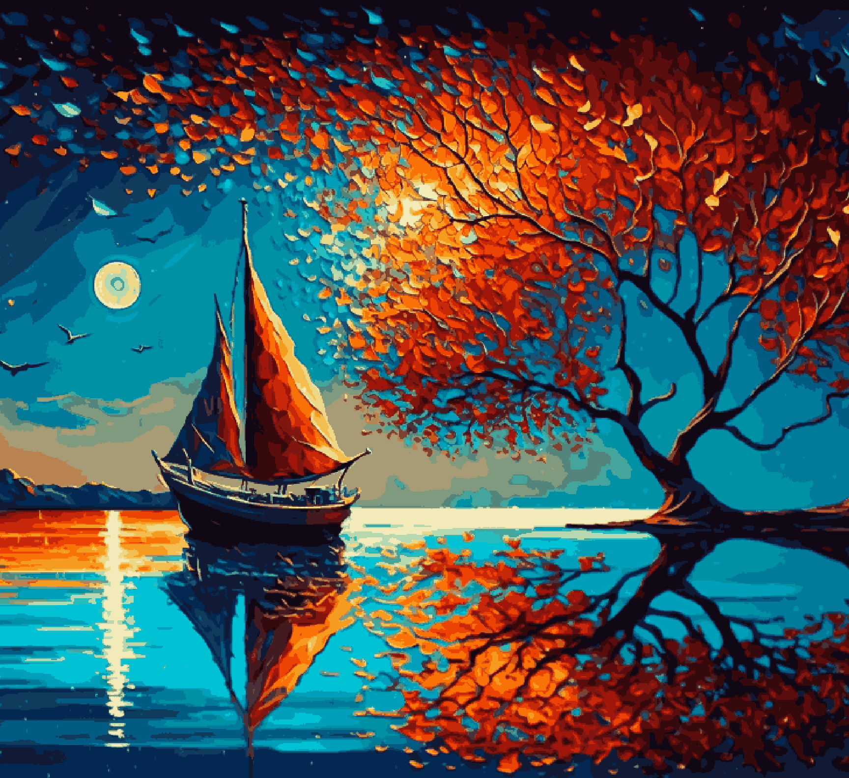 Boat and Moon Reflection