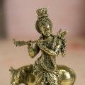 Svastika Brass Standing krishna Statue with Cow (7 Inch)