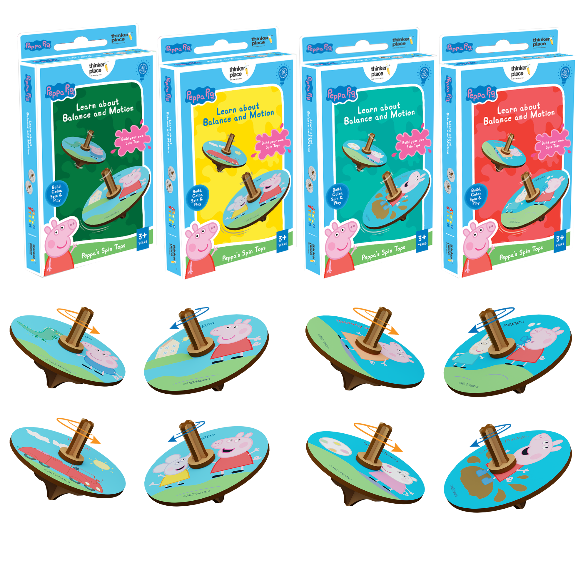 Peppa's DIY Spinning Tops (4 Packs) - Learn Balance & Motion