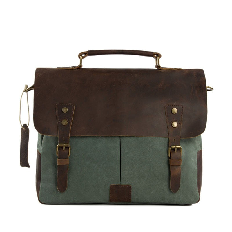 Craftshades – 11*15″ Handcrafted Canvas+ Goat Leather Laptop Bag | 100% Genuine Leather