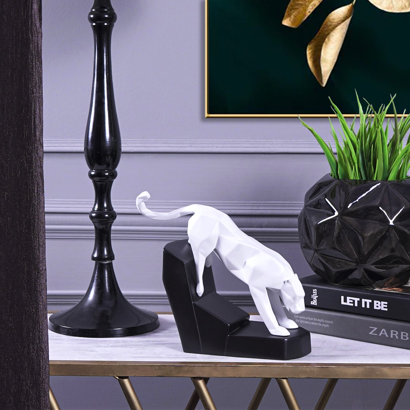 Artarium Modern Geometric Leaping Jaguar Figurine Idol