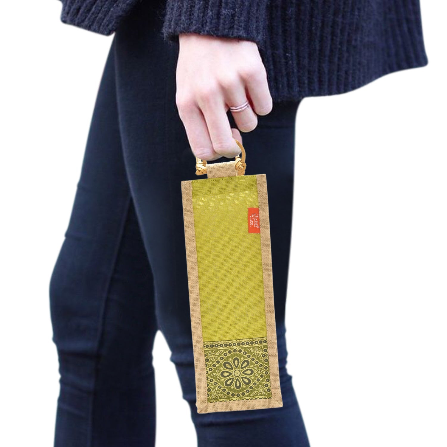 Jute Cottage Bottle Bag With Lace / Print