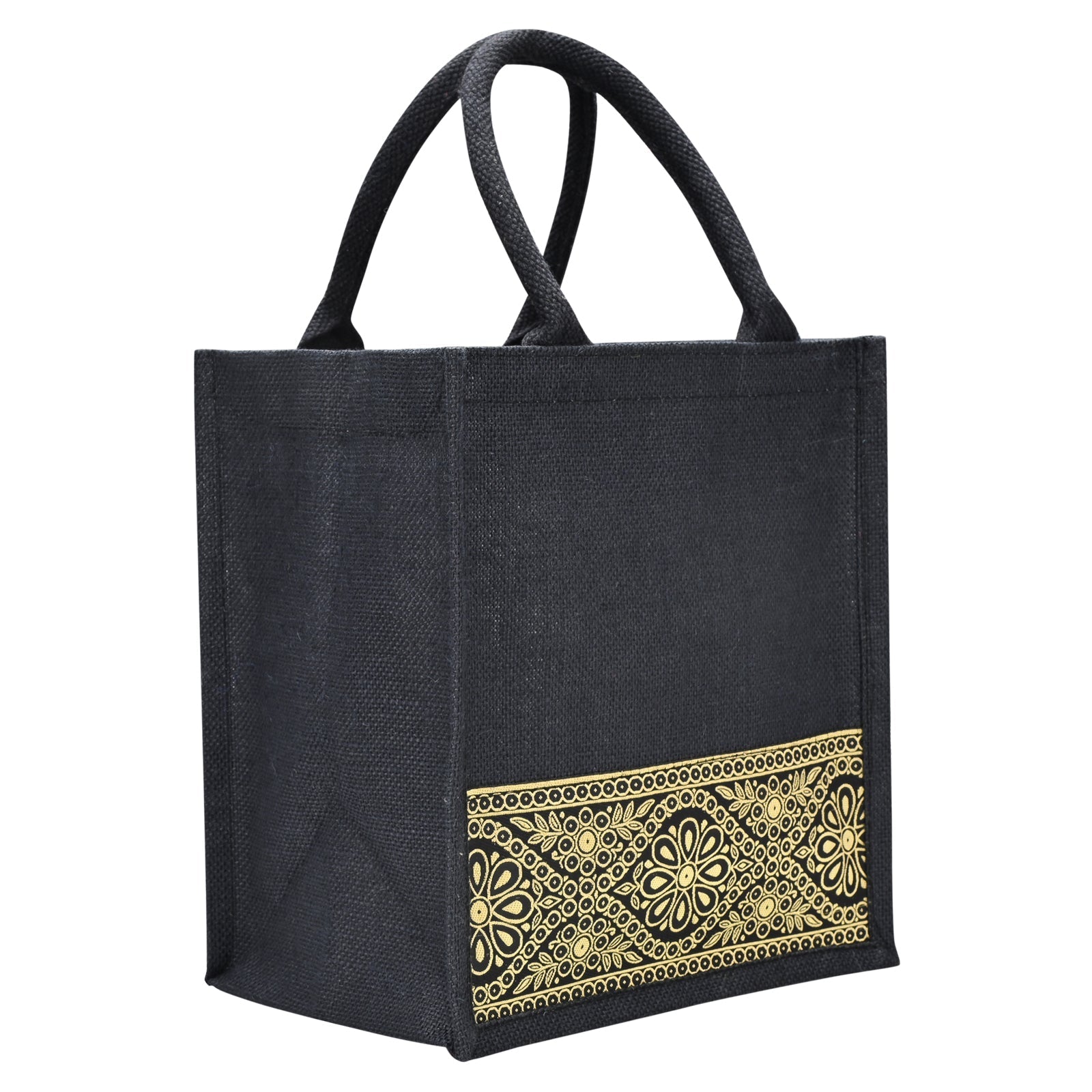 Jute Cottage Lace Zipper Lunch Bag 100% Genuine Jute