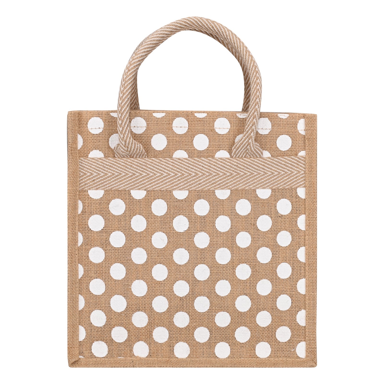Jute Cottage Polka Dot Zipper Lunch Bag 100% Genuine Jute