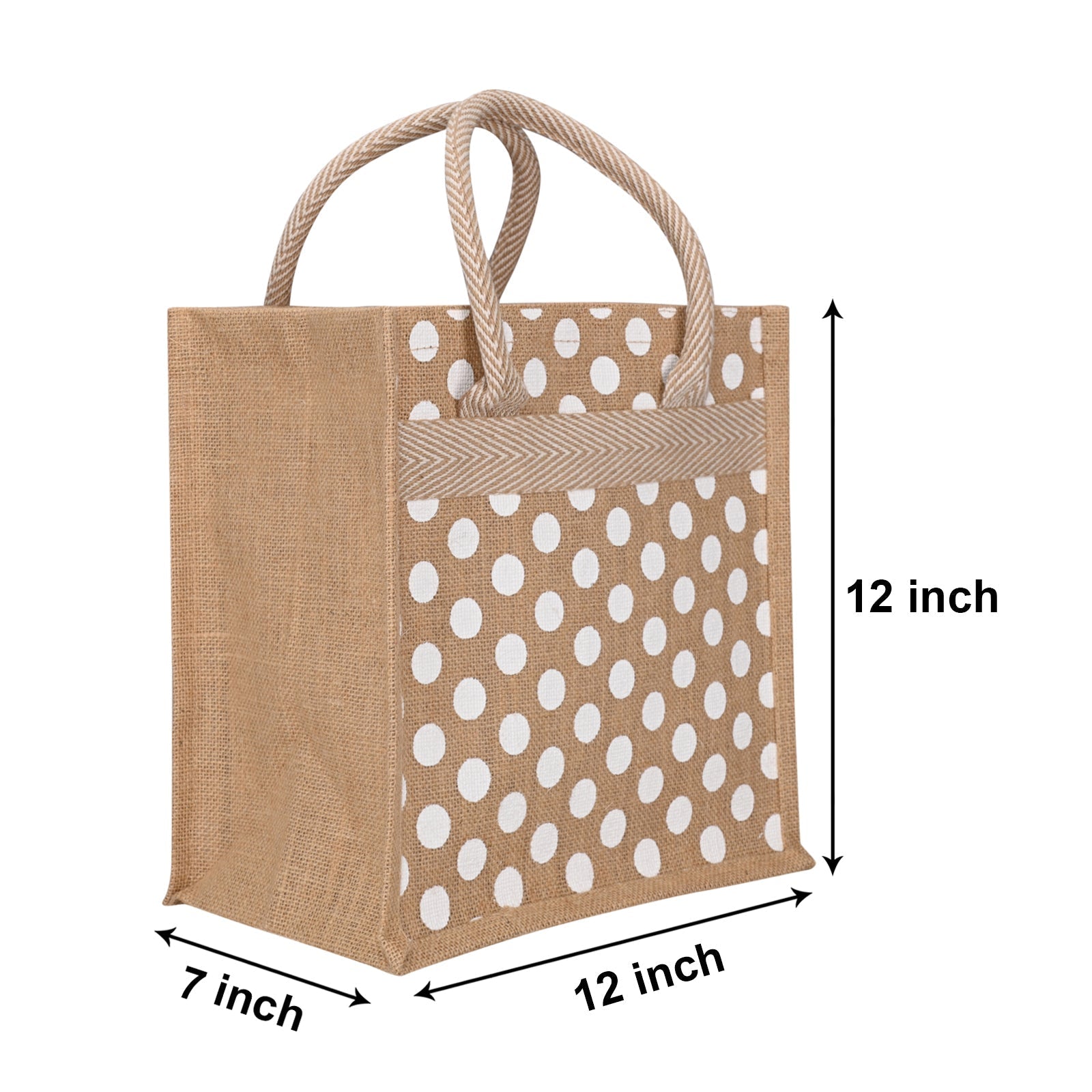 Jute Cottage Polka Dot Zipper Lunch Bag 100% Genuine Jute