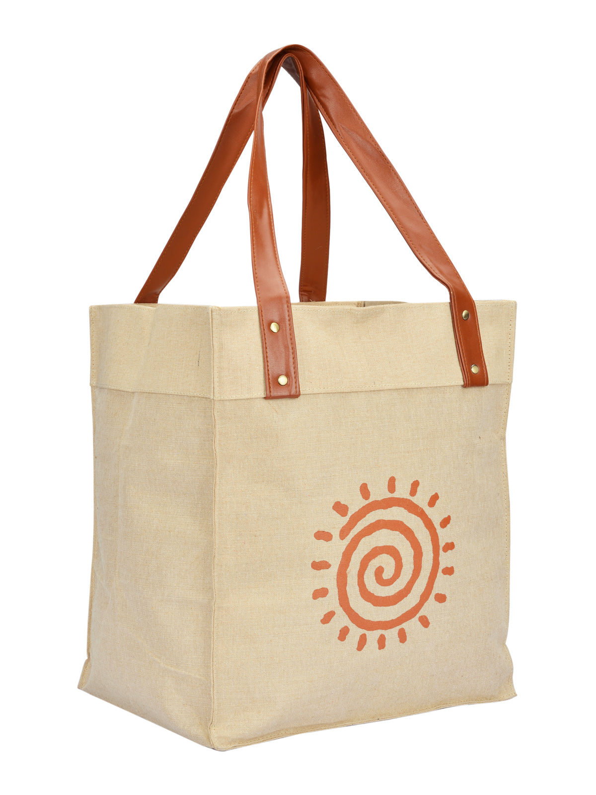 Jute Cottage Juco Pu Handle Zipper Shopping Bag With Bottom Board 100% Genuine