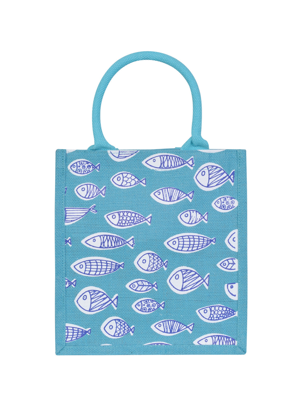 Jute Cottage Fish Print Zipper Lunch Bag 100% Genuine Jute Stylish