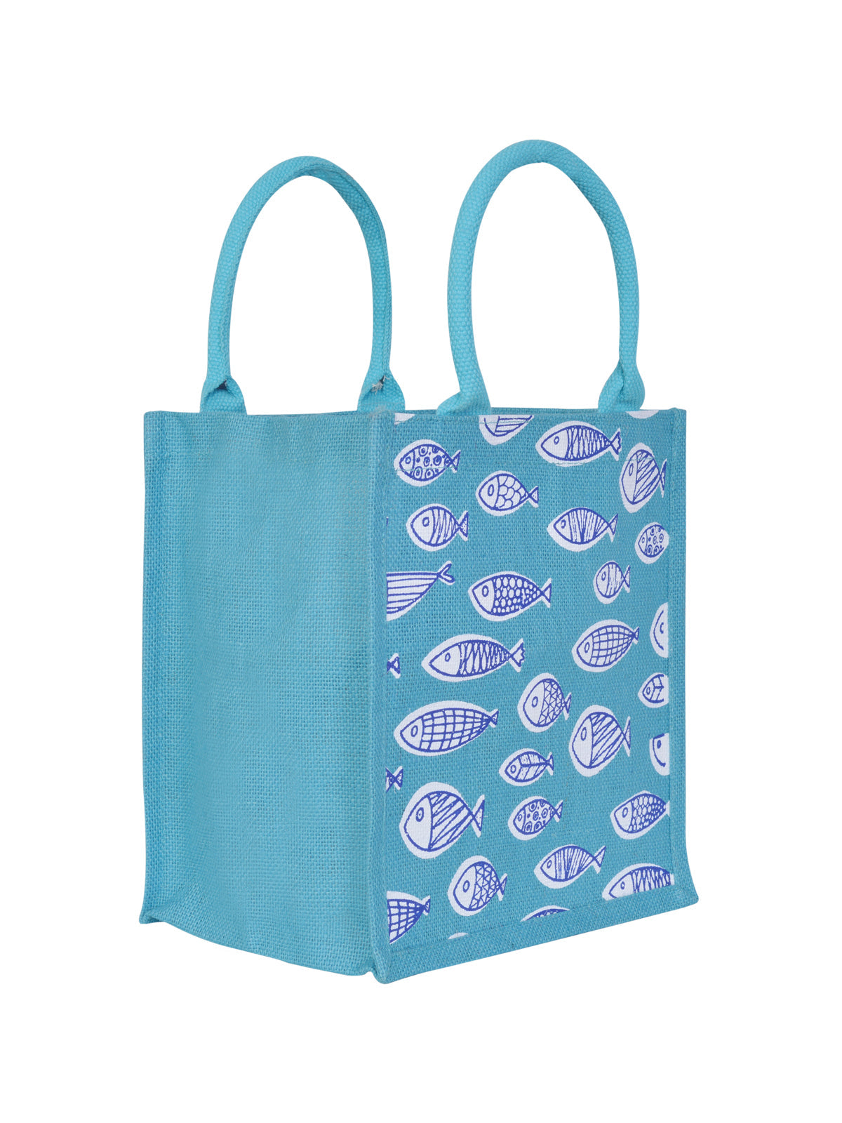 Jute Cottage Fish Print Zipper Lunch Bag 100% Genuine Jute Stylish