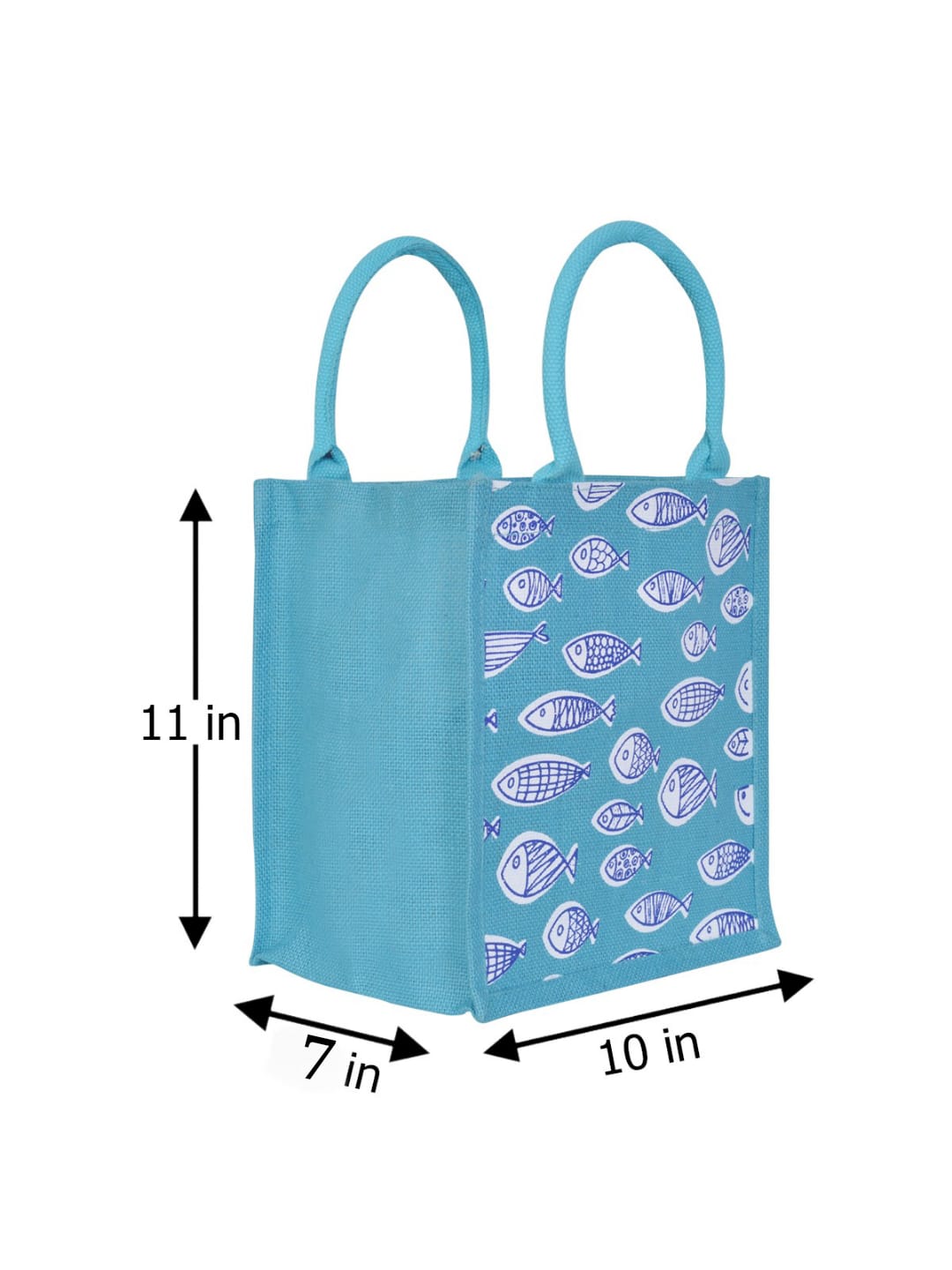 Jute Cottage Fish Print Zipper Lunch Bag 100% Genuine Jute Stylish