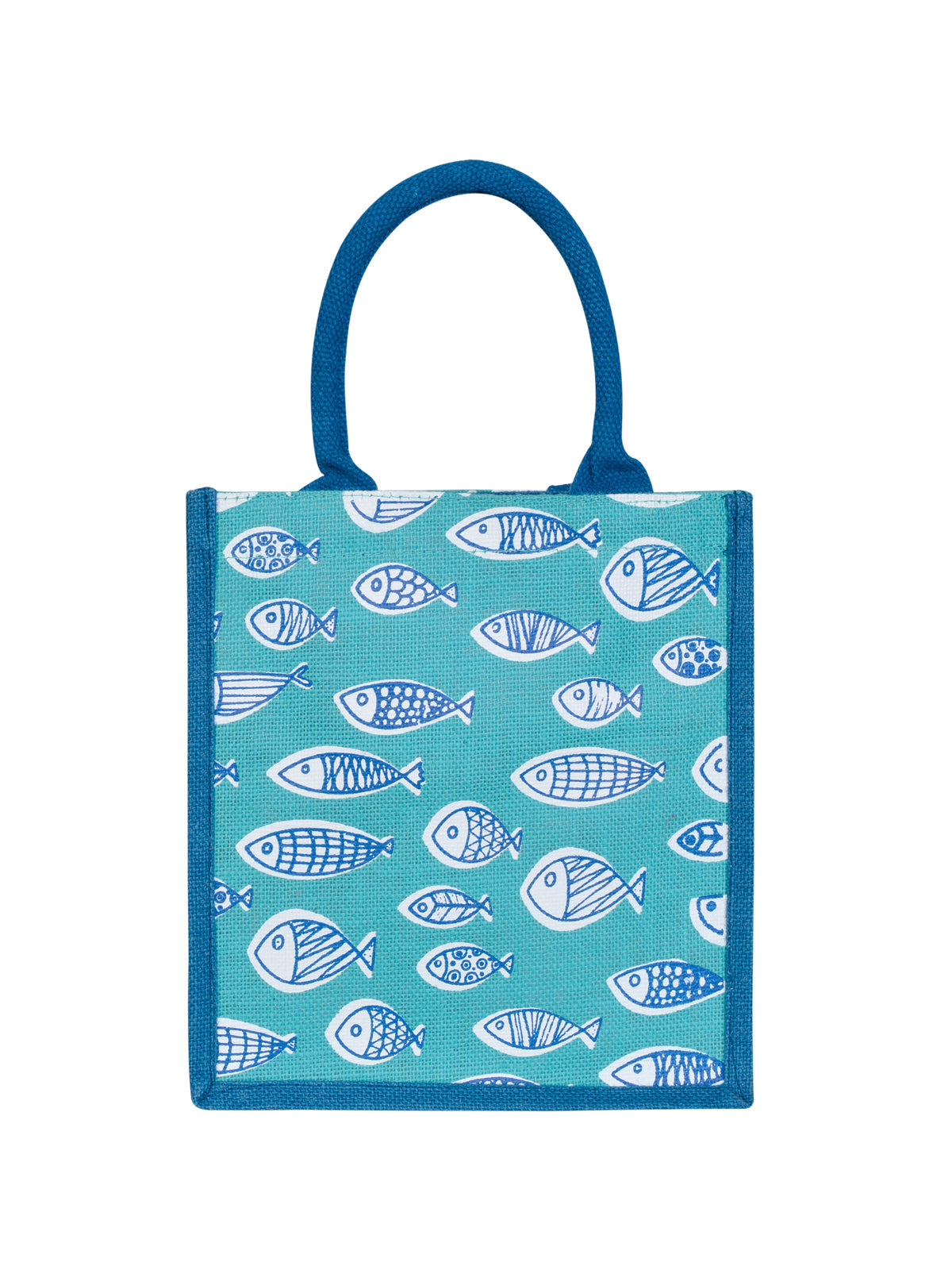 Jute Cottage Fish Print Zipper Lunch Bag 100% Genuine