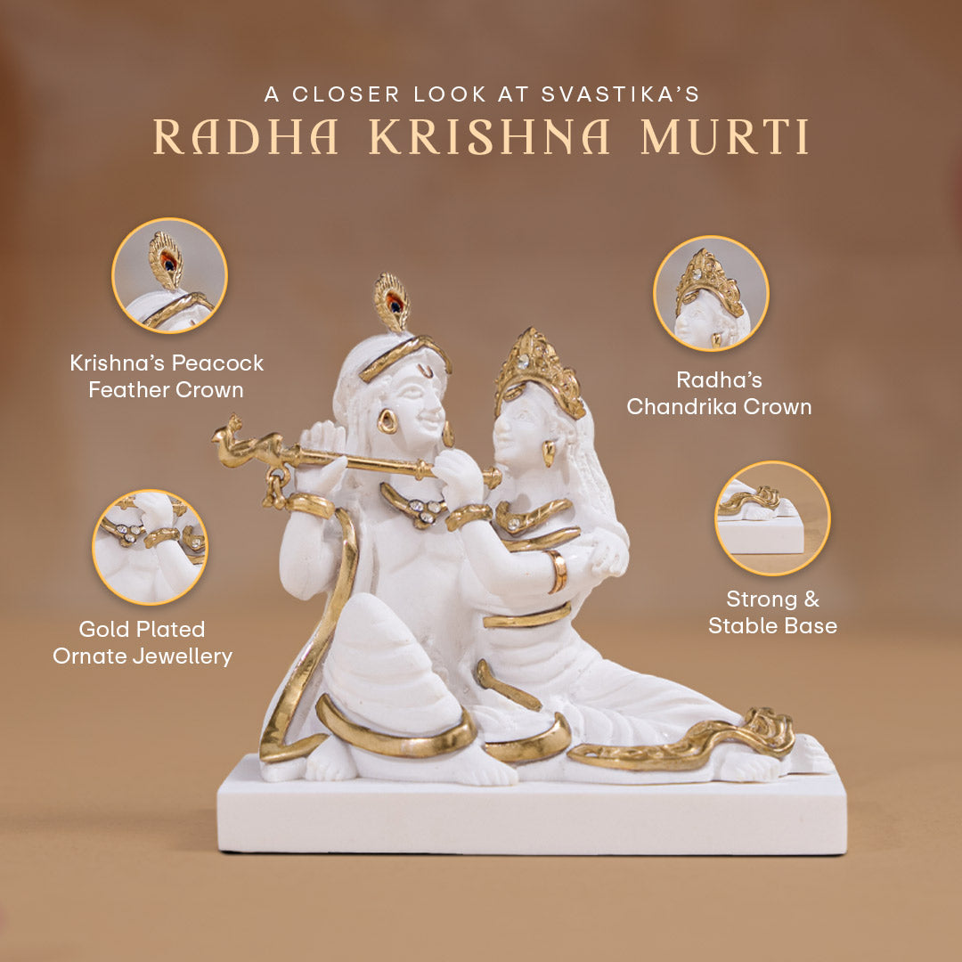 Svastika Luxurious White & Gold  Radha Krishna Murti (3 Inch)