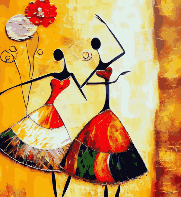 Paint Waint Girl Dancing Abstract Art Golden Paint Strokes