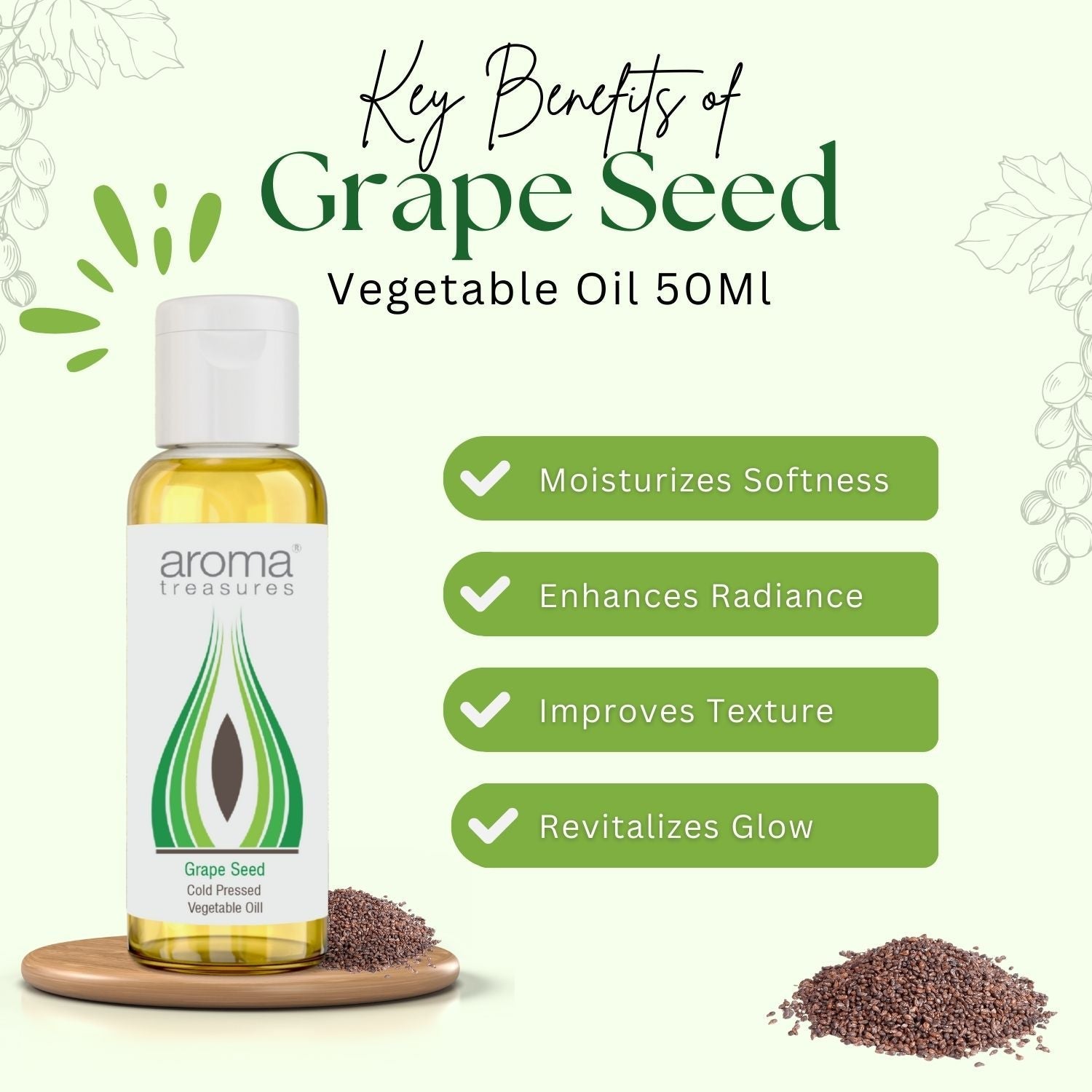 Aroma Treasures Grape Seed Vegetable Oil - 50 ml