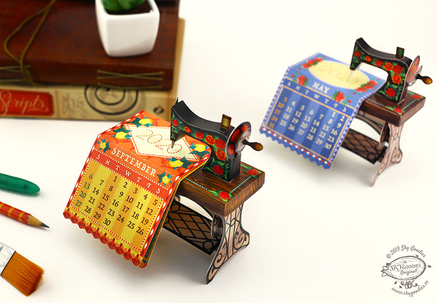 Mini Sewing Machine Desk Calendar 2025 DIY Paper Craft Kit