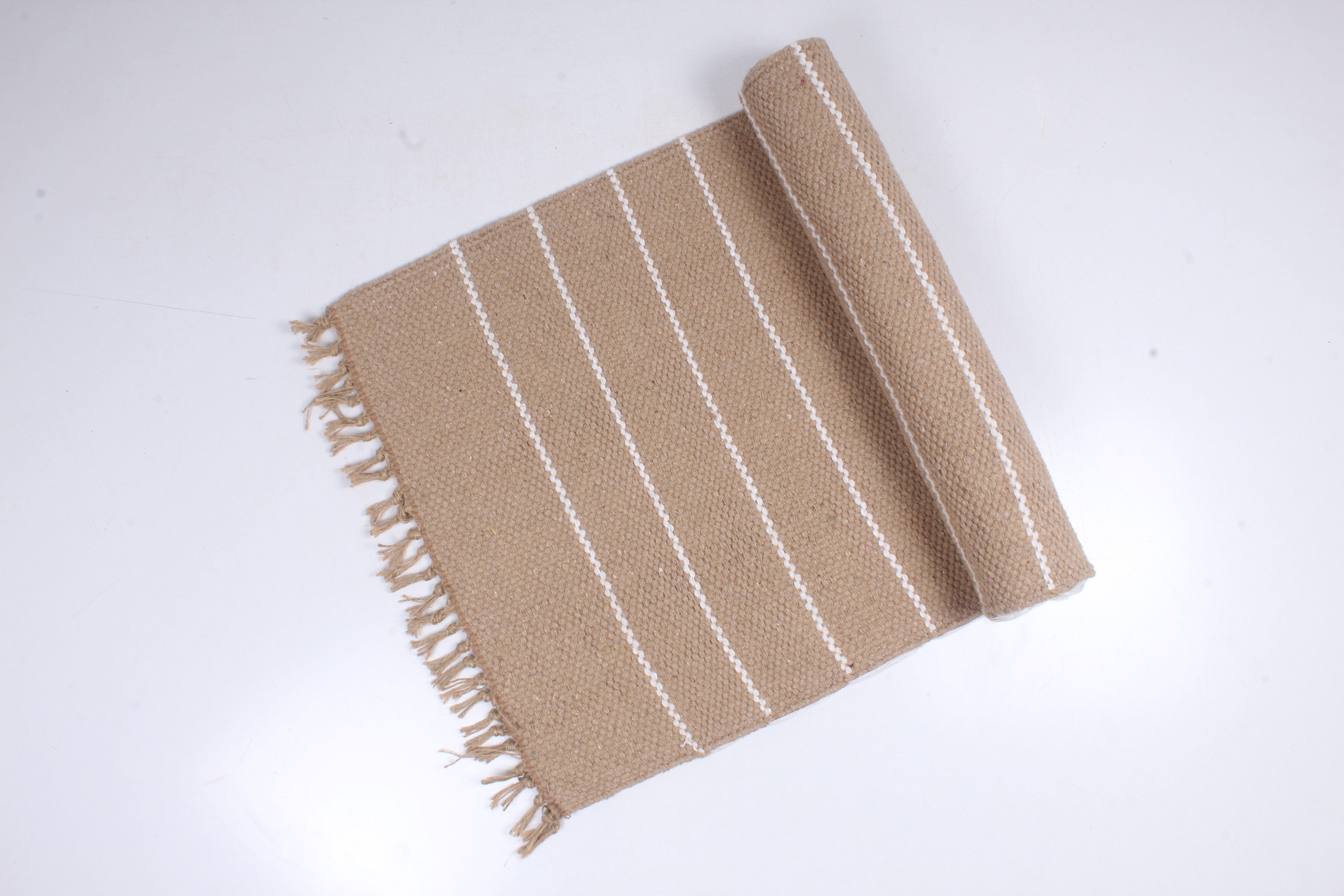 Shramdaan Handwoven Jute Runner with White Stripes