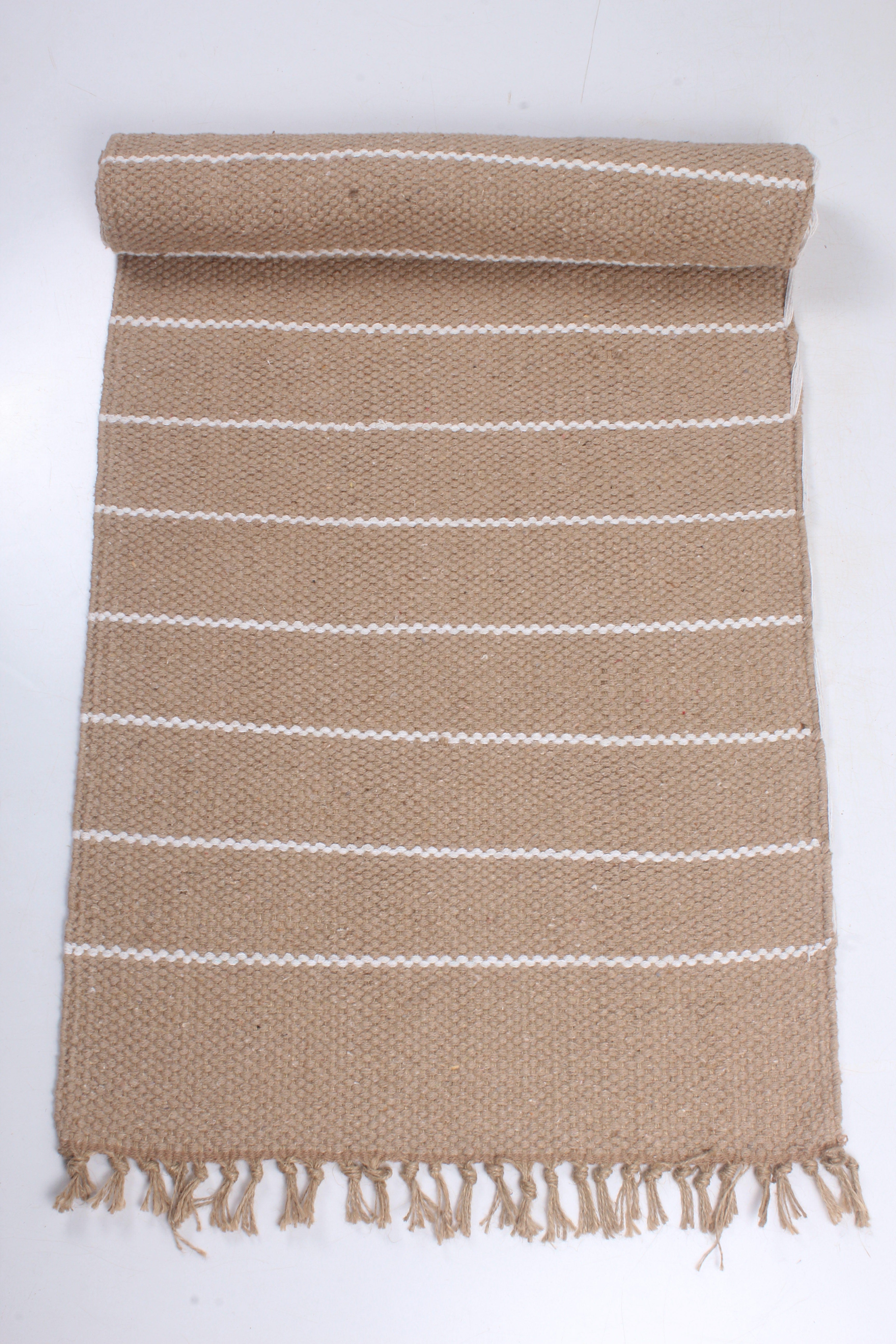 Shramdaan Handwoven Jute Runner with White Stripes