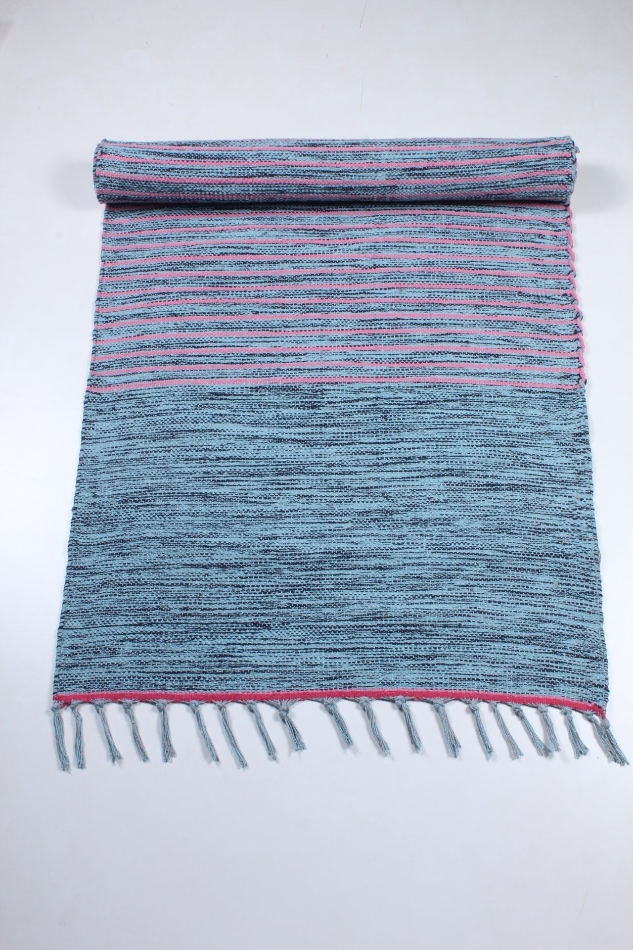 Shramdaan Blue and Black Shaded Yoga Mat with Pink Stripes