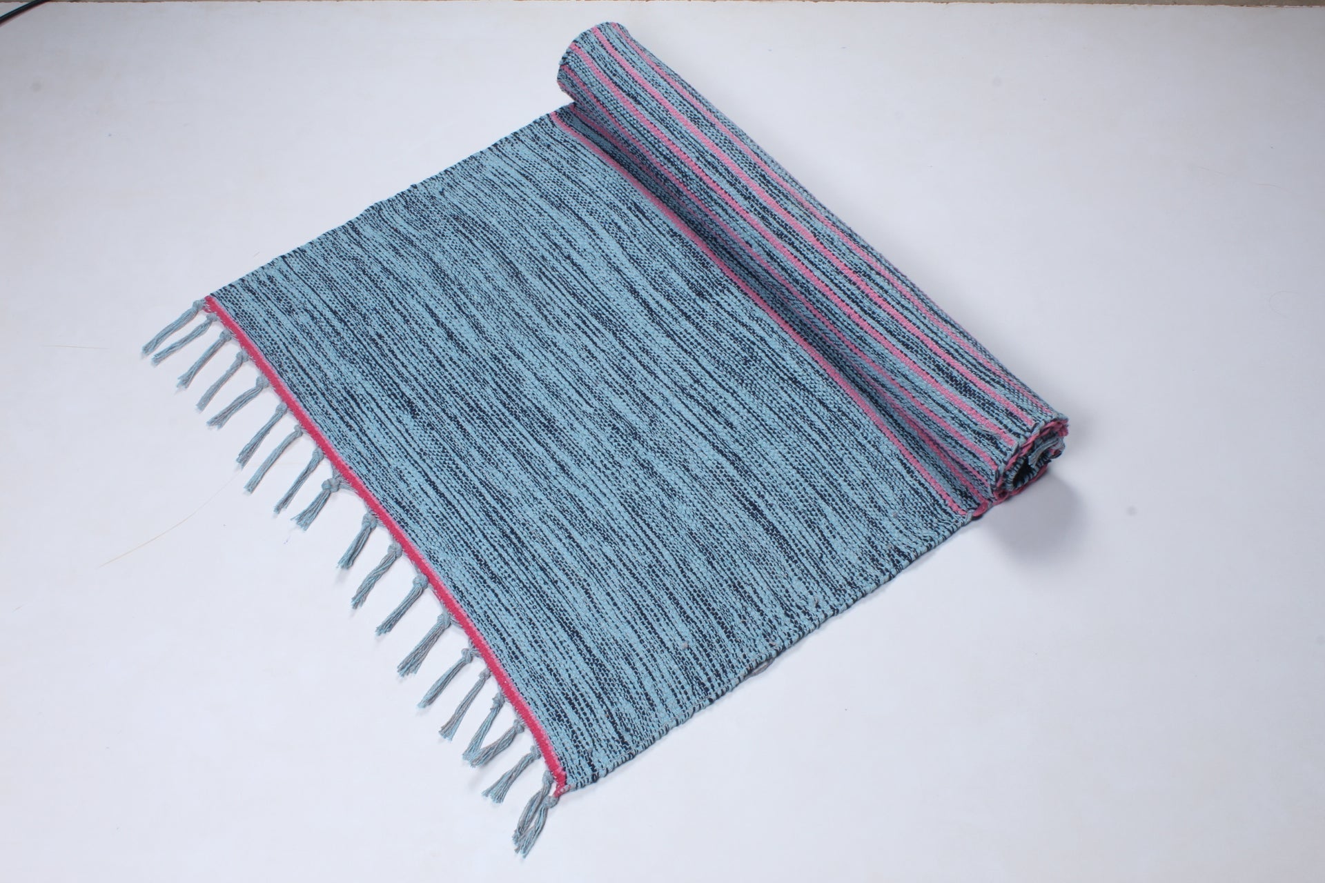 Shramdaan Blue and Black Shaded Yoga Mat with Pink Stripes