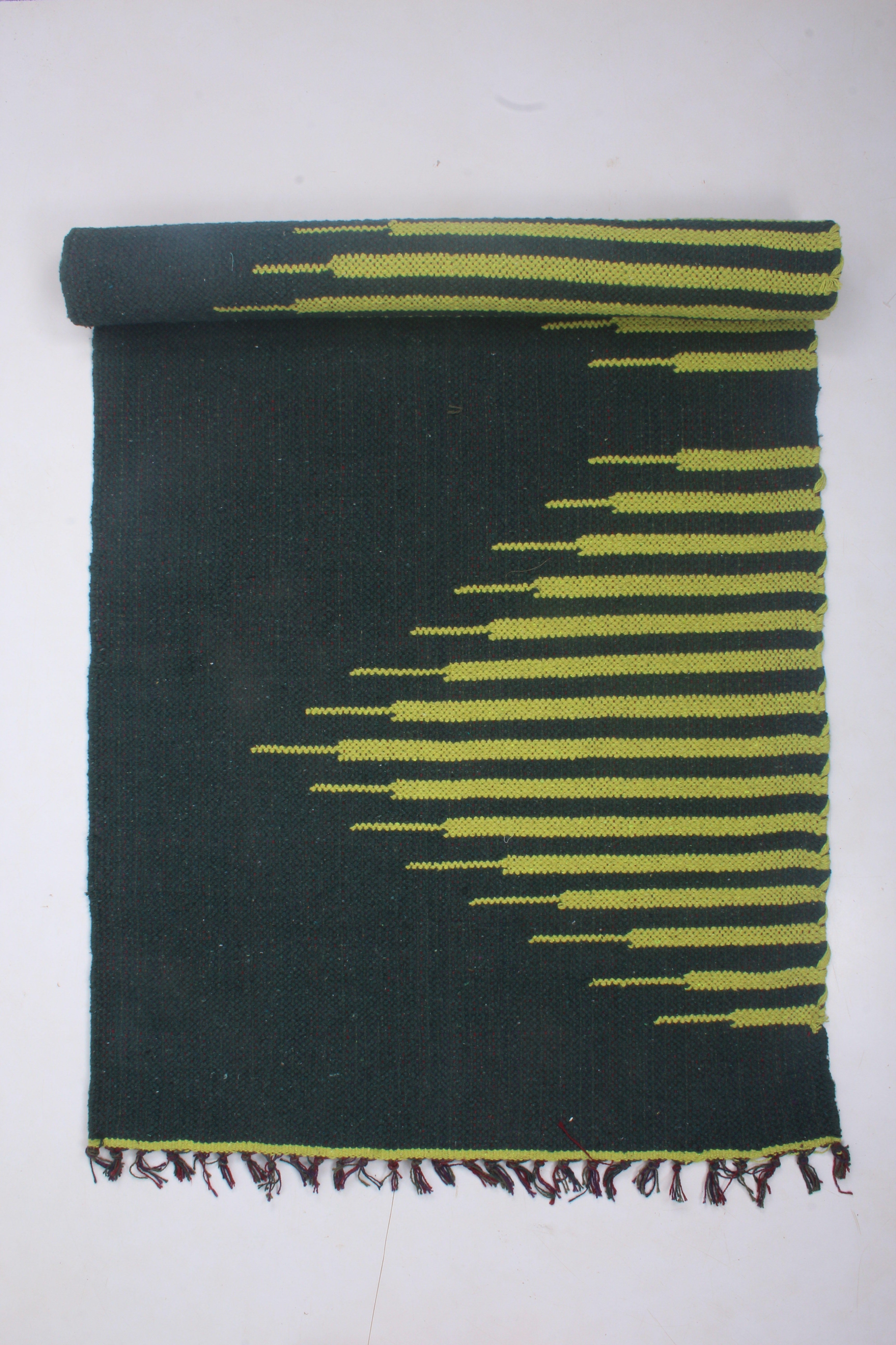 Shramdaan Night Green Yoga Mat with Lime Green Stripes