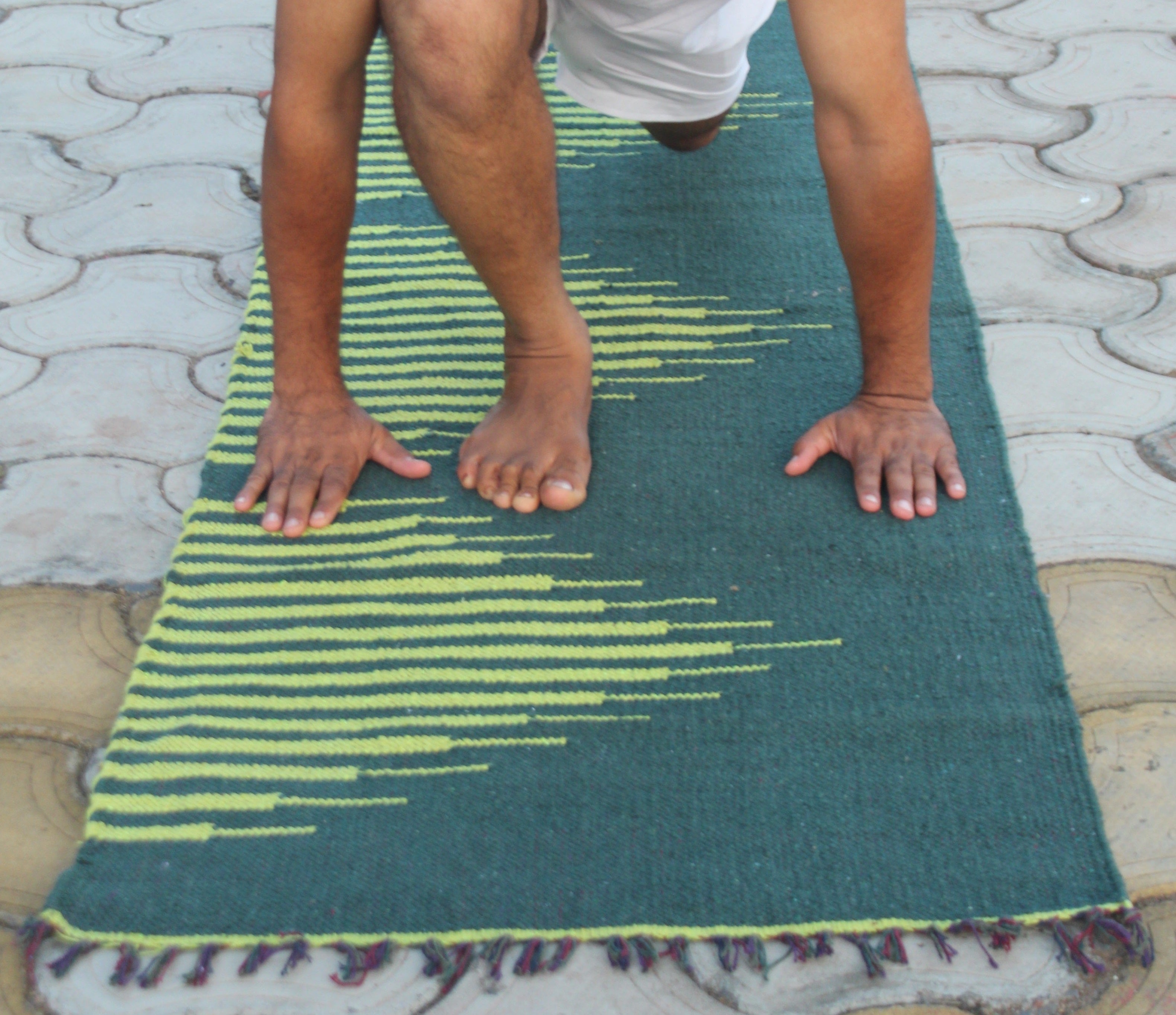 Shramdaan Night Green Yoga Mat with Lime Green Stripes