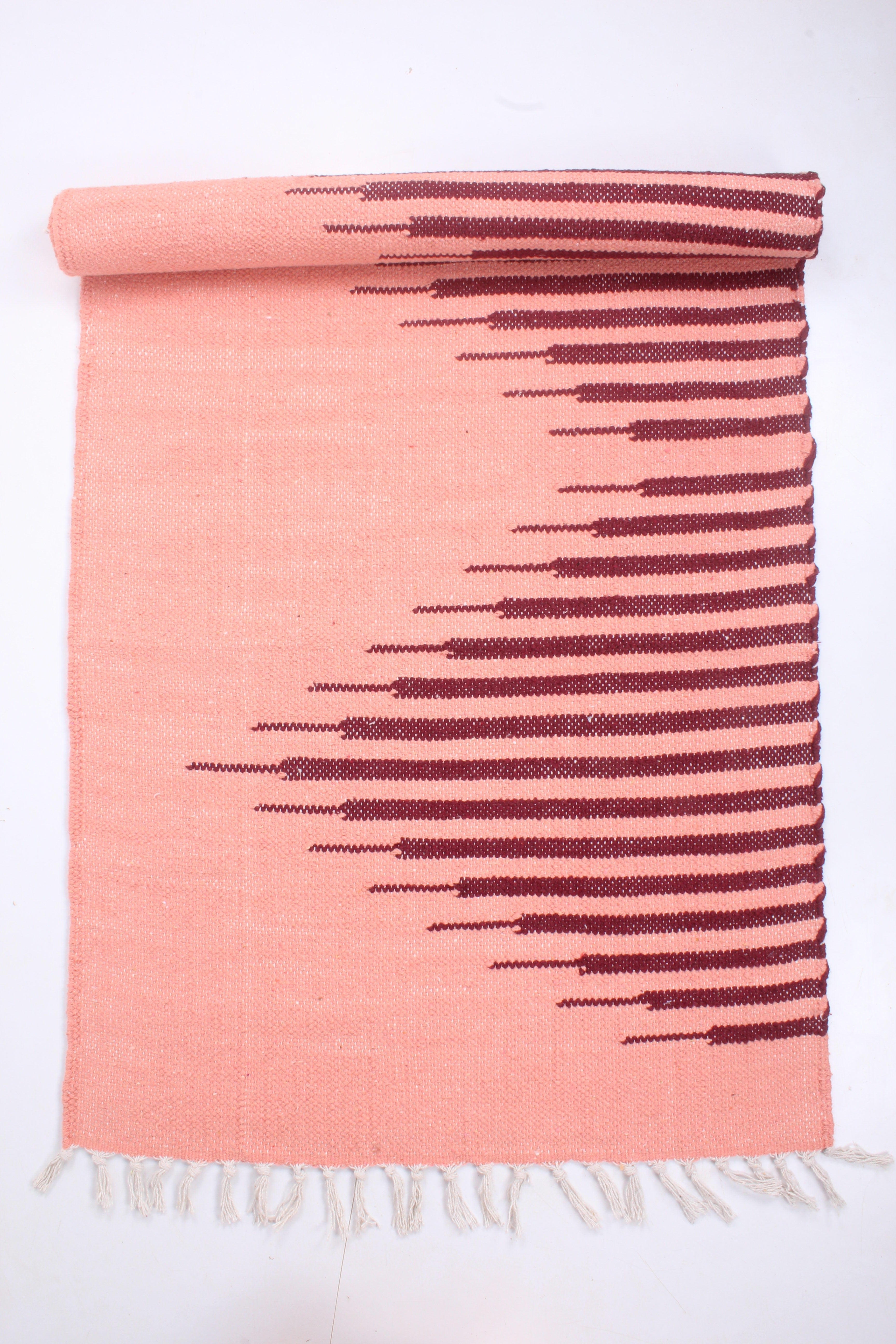 Shramdaan Melon Orange Yoga Mat with Maroon Red Stripes