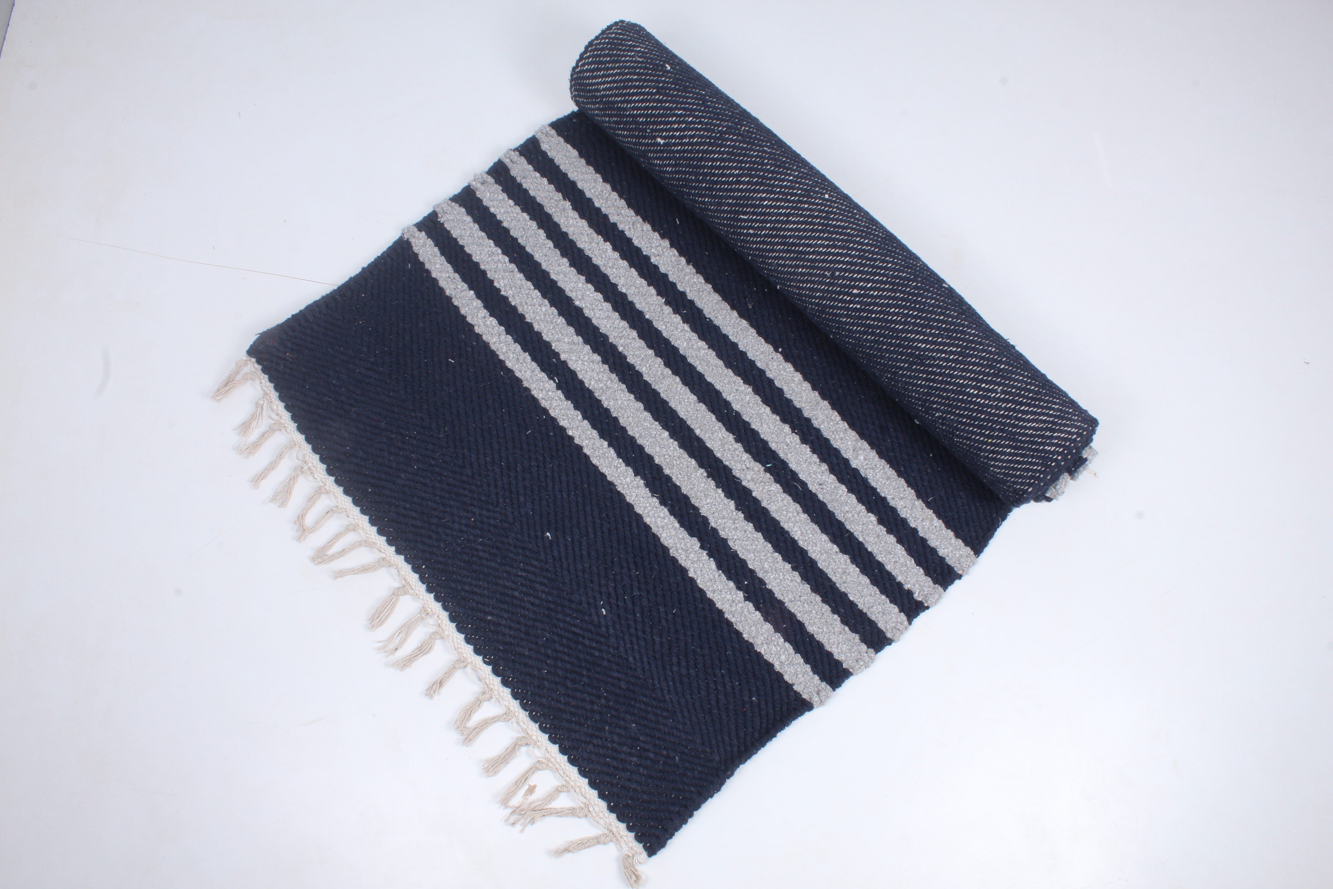 Shramdaan Denim Blue Yoga Mat with Coin Grey Stripes