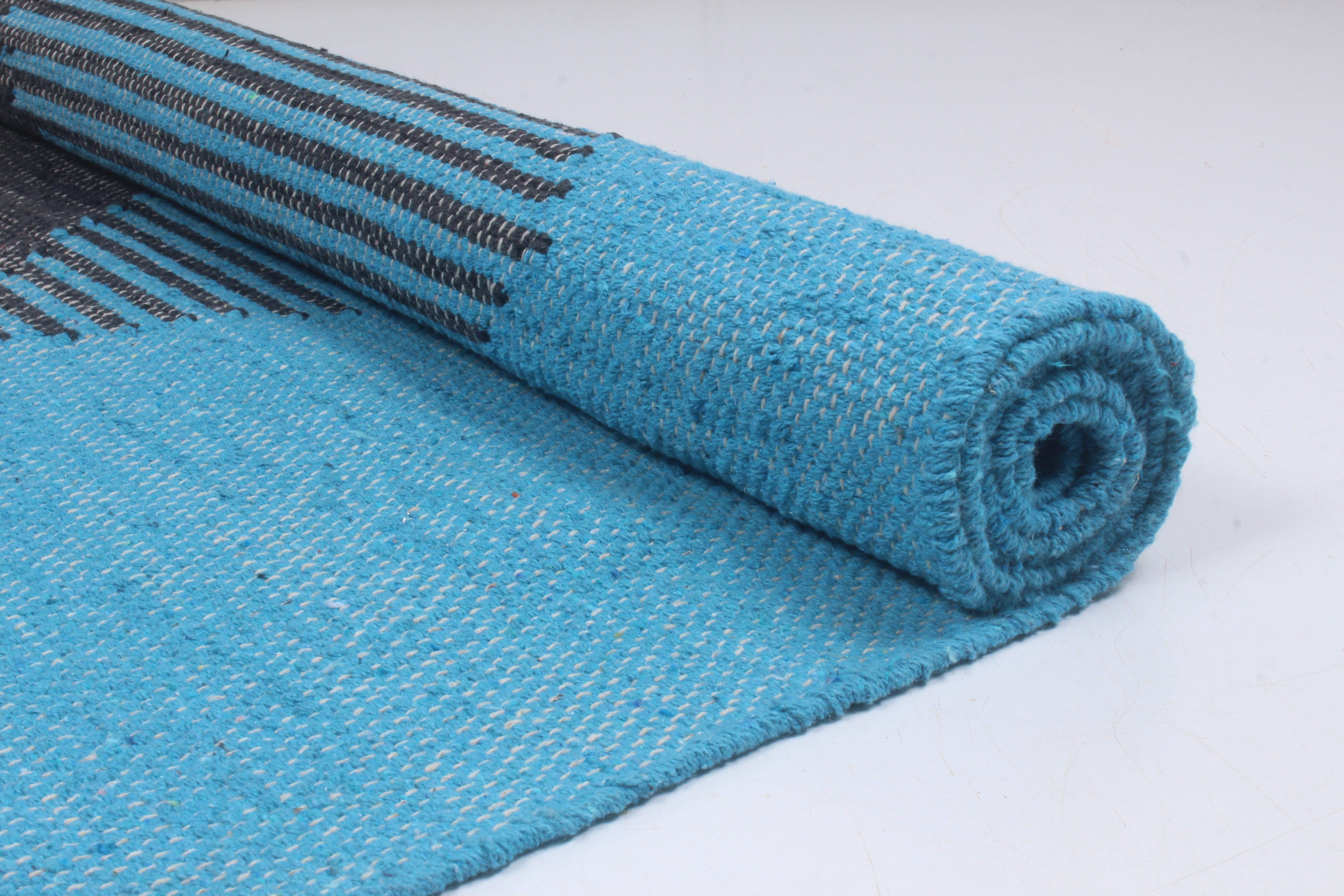 Shramdaan Blue black Cotton Cut Shuttle Yoga Mat with Geometric Design