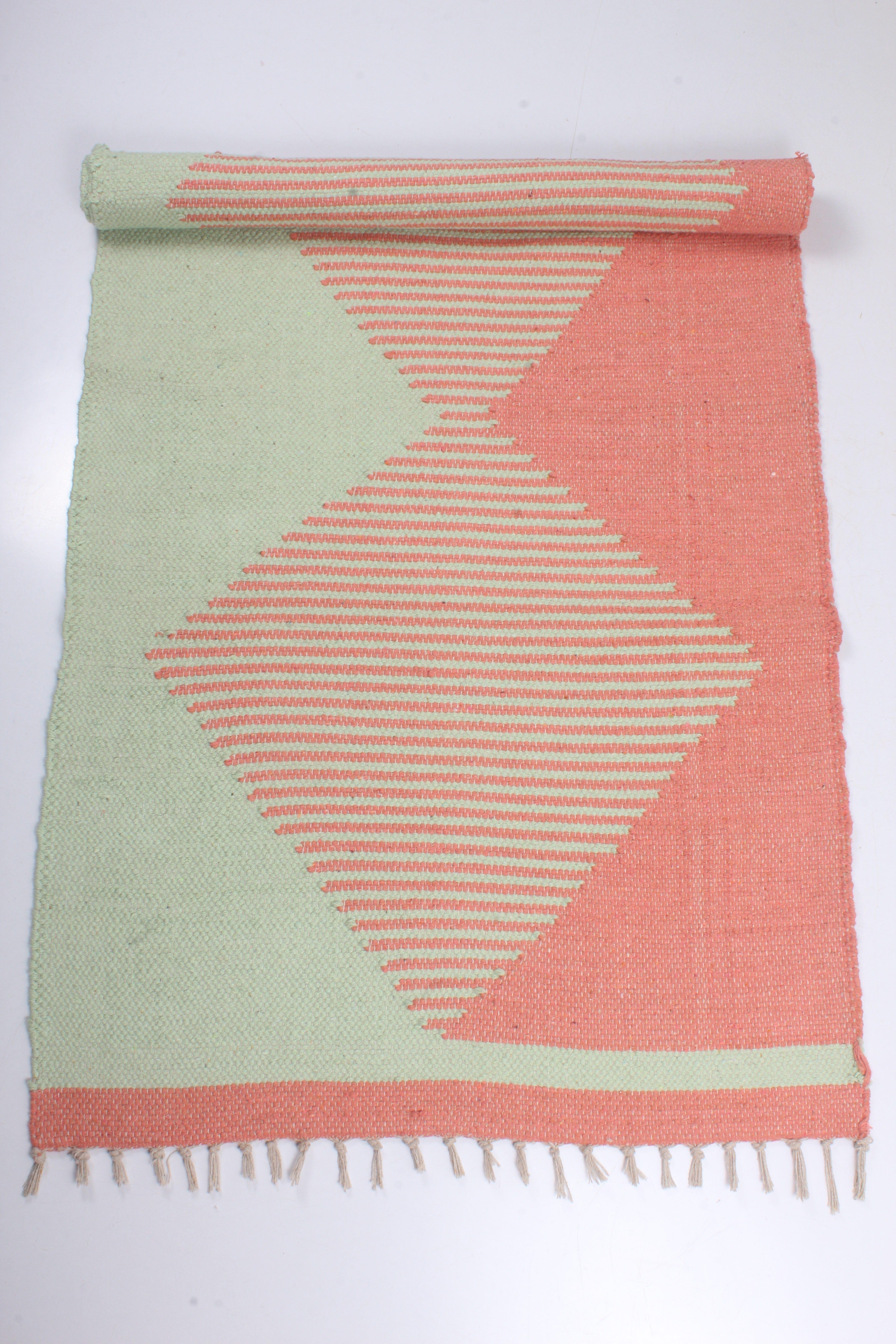 Shramdaan Handwoven Peach and Green Yoga Mat
