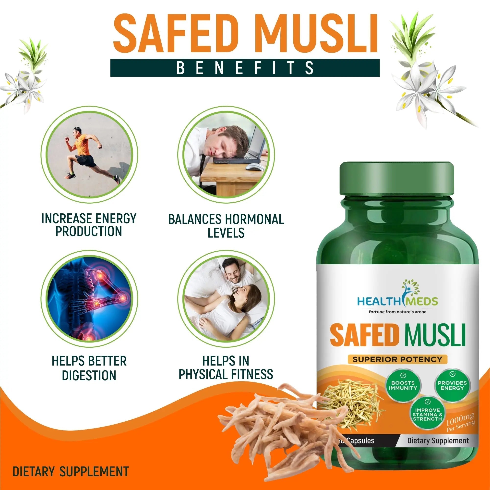 Healthmeds Safed Musli Chlorophytum Borivilianum Root- 60 tabs
