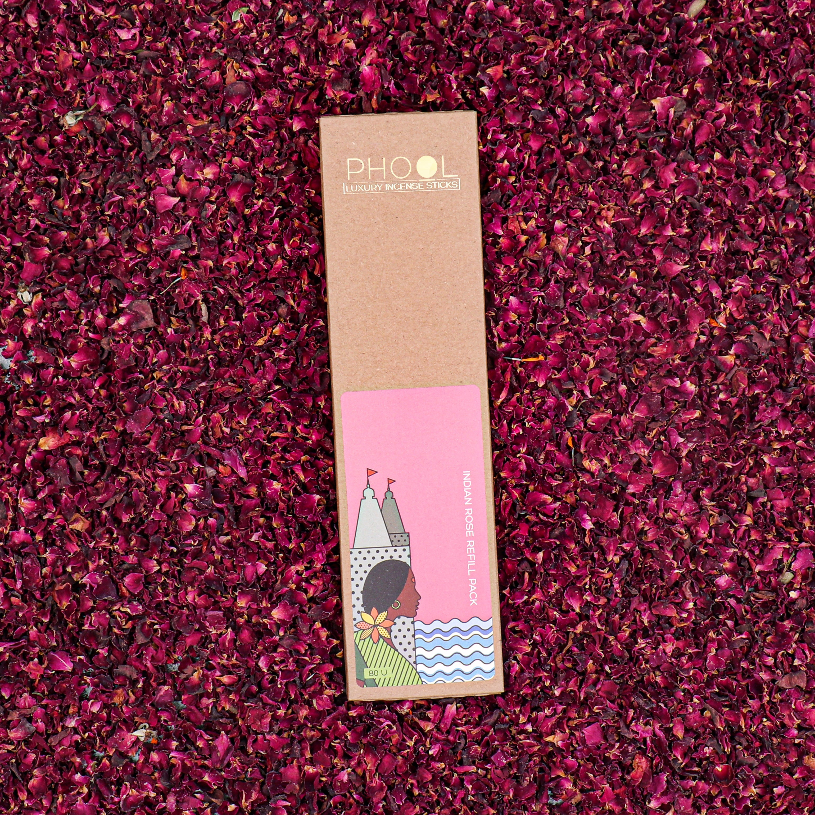 Phool Natural Incense Sticks Refill Pack Indian Rose - 80 Sticks