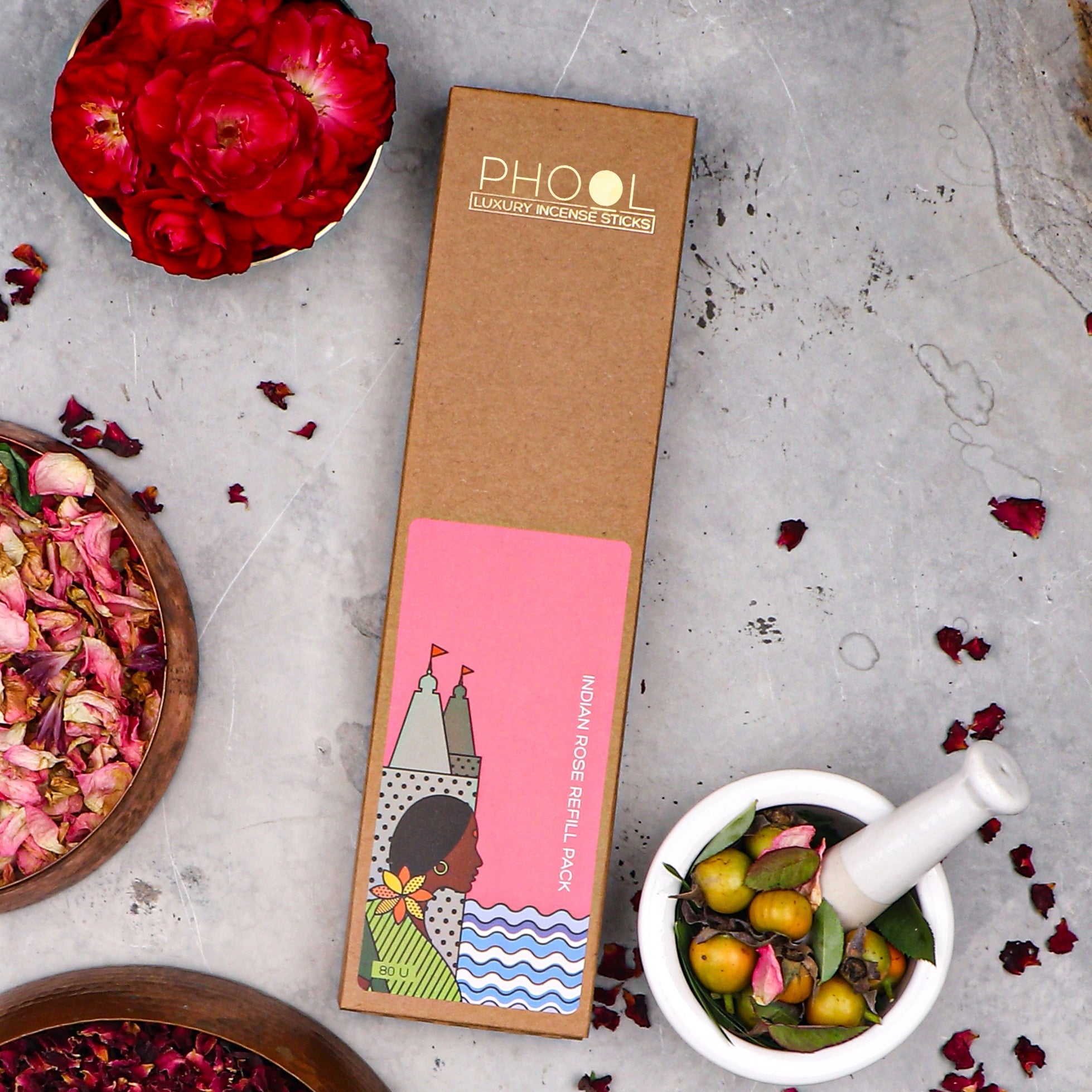 Phool Natural Incense Sticks Refill Pack Indian Rose - 80 Sticks
