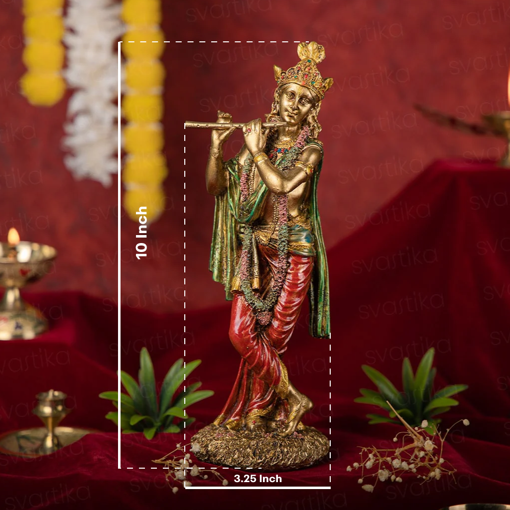 Svastika Krishna Standing Statue Antique Murti (10 Inch)
