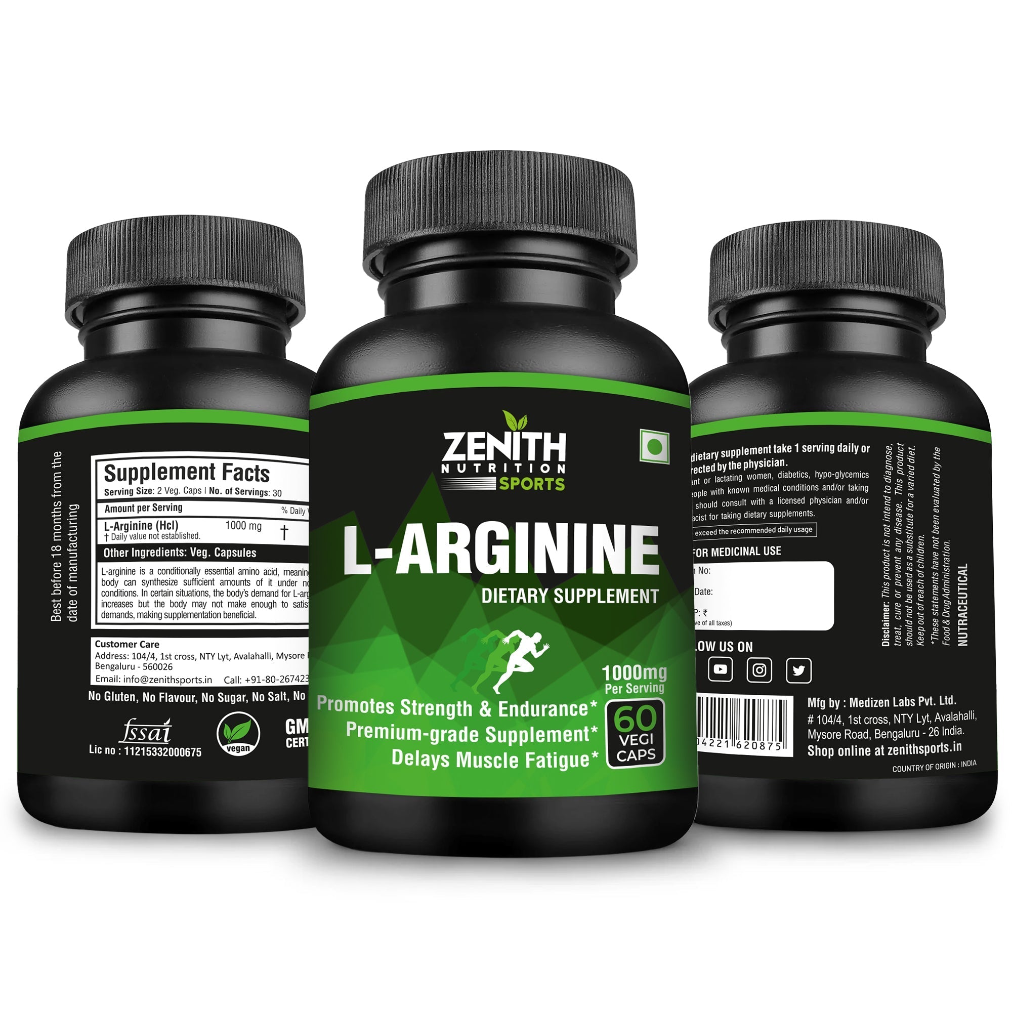 Zenith Sports L-Arginine - 1000mg per serving of 2 caps - 60 capsules