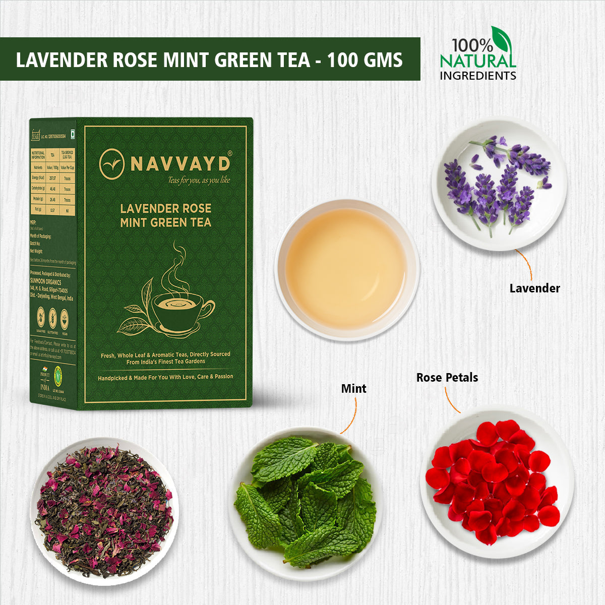 Navvayd Lavender Rose Mint Green Tea - 100 gms