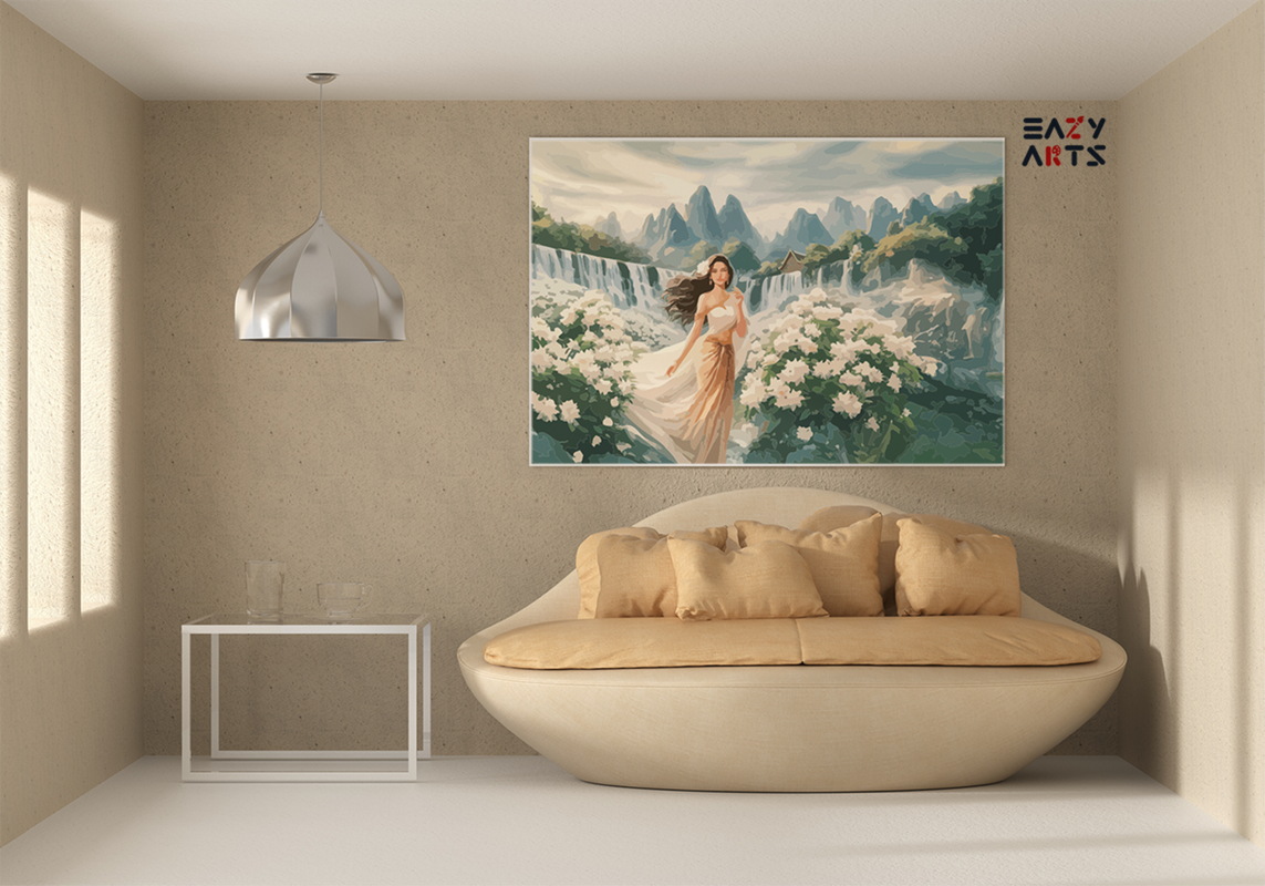 Enchanting Mountain Waterfall with Flower Garden Paint by Numbers Kit