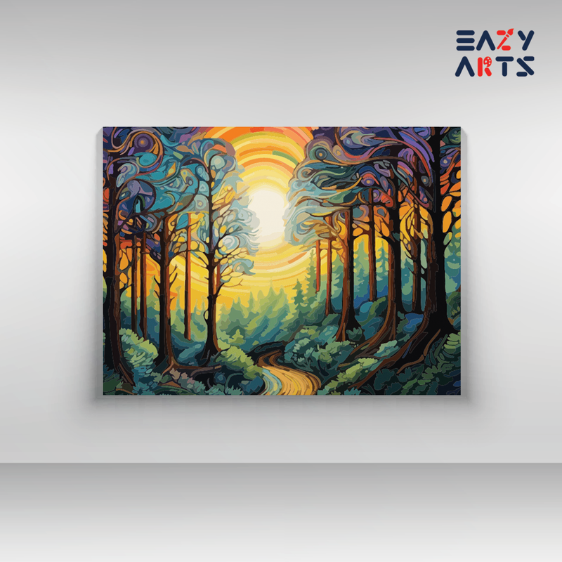 Abstract Enchanted Forest at Sunrise Paint by Numbers Kit