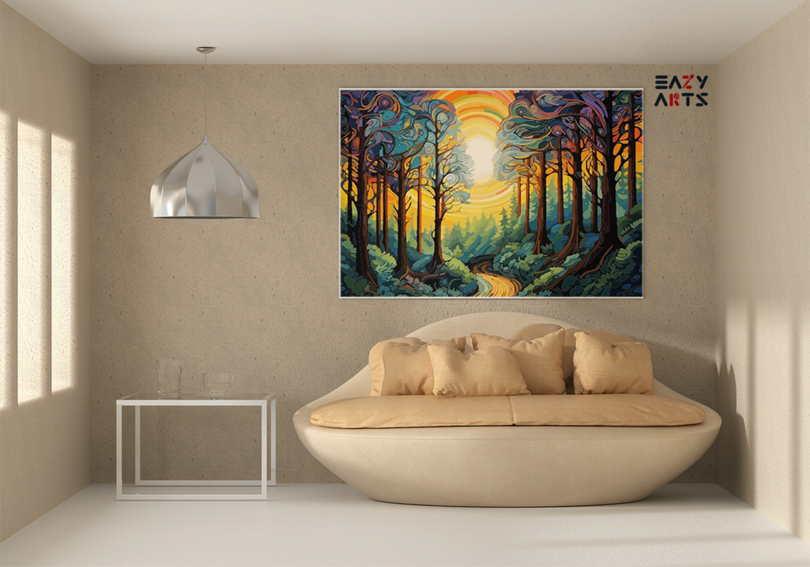 Abstract Enchanted Forest at Sunrise Paint by Numbers Kit