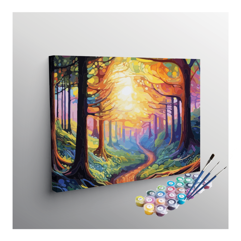 Mystical Forest Path with Glowing Sunrise Paint by Numbers Kit