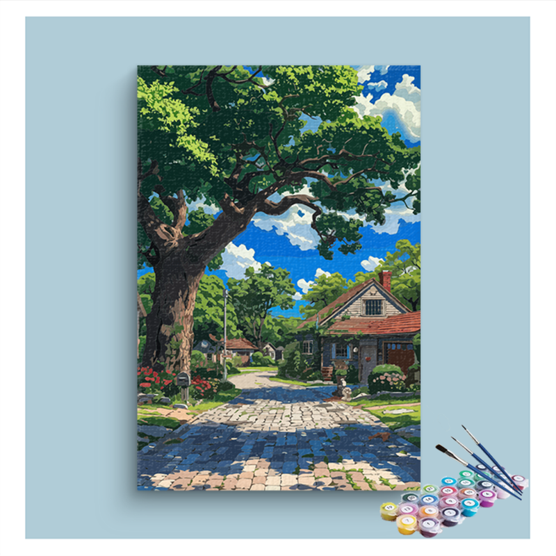 Charming Country Lane with Cottage Paint by Numbers Kit