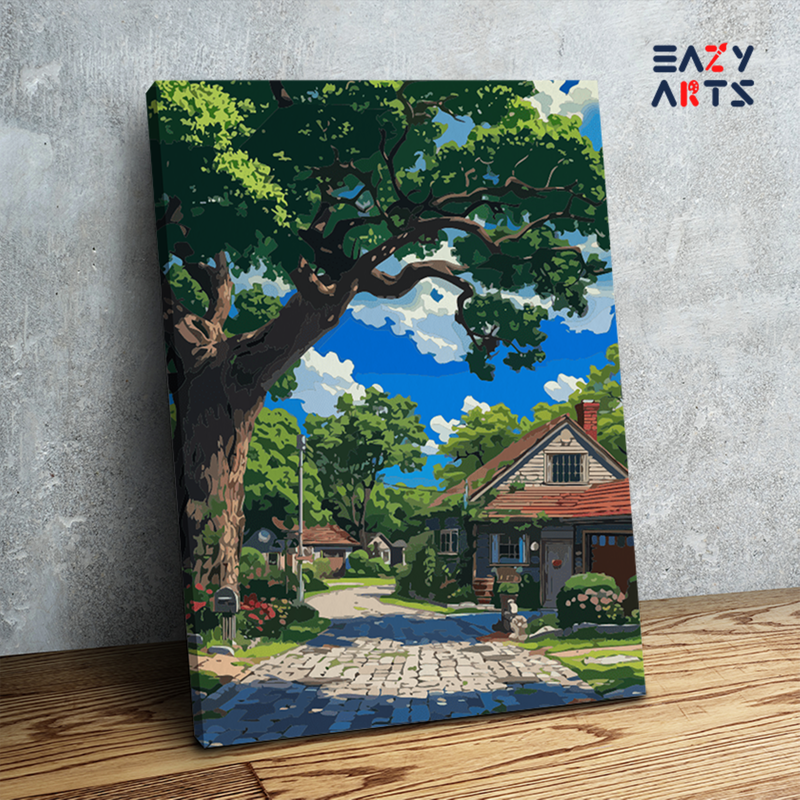 Charming Country Lane with Cottage Paint by Numbers Kit