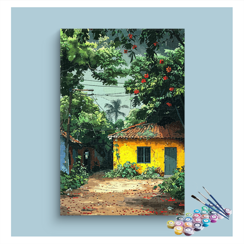 Vibrant Village Cottage with Blooming Garden Paint by Numbers Kit