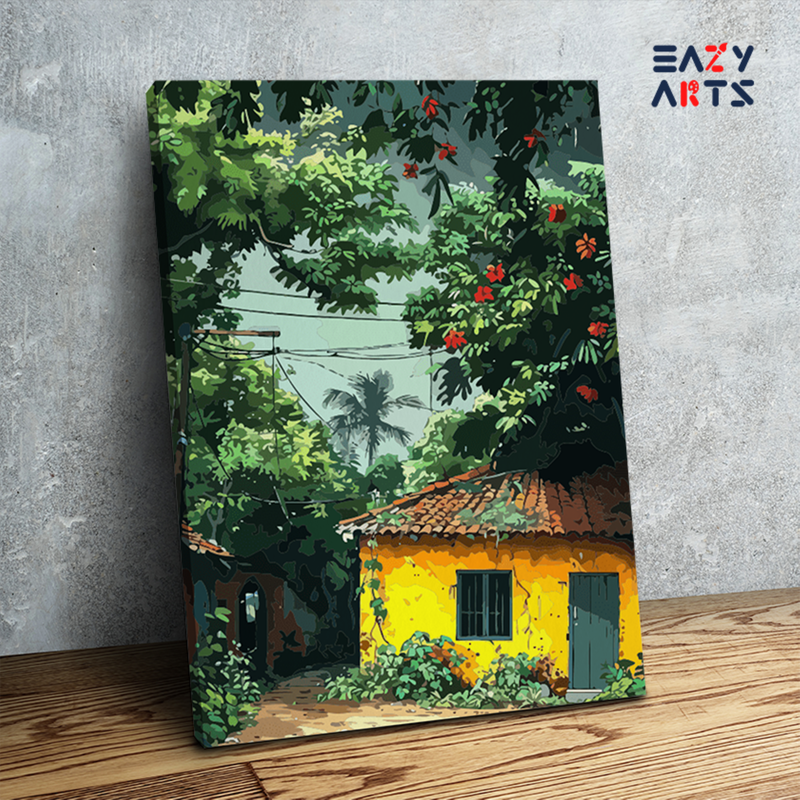 Vibrant Village Cottage with Blooming Garden Paint by Numbers Kit