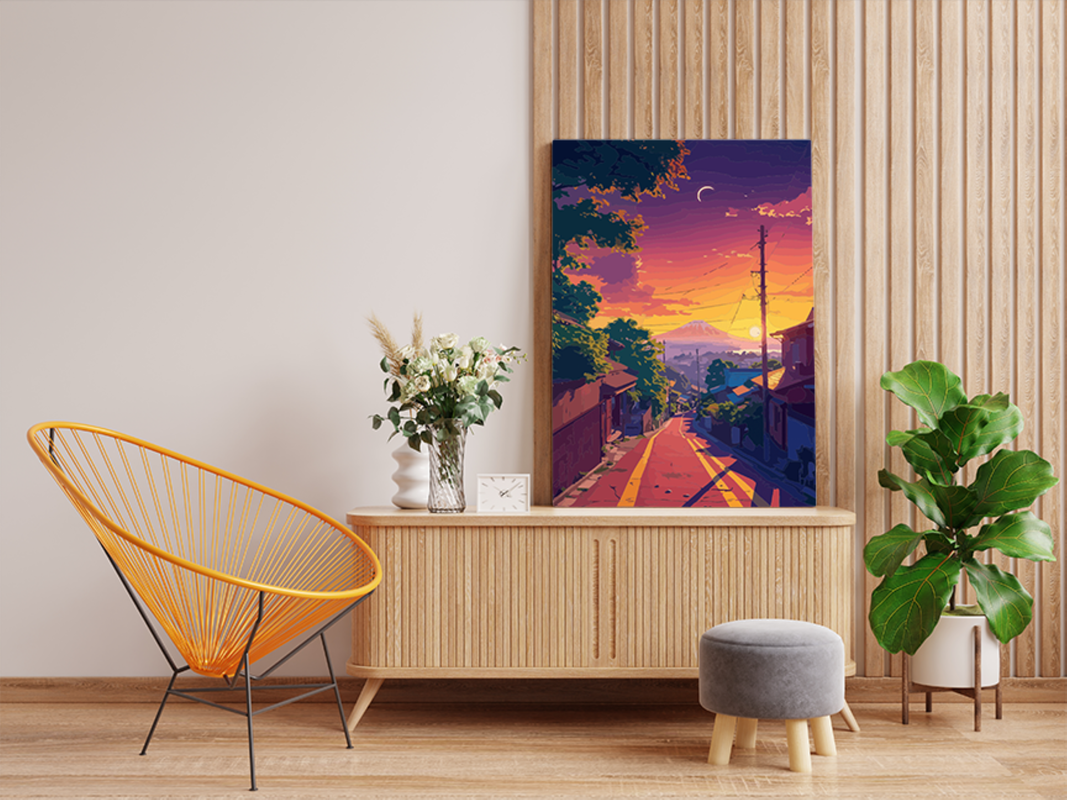 Sunset Over Serene Village Path Paint by Numbers Kit