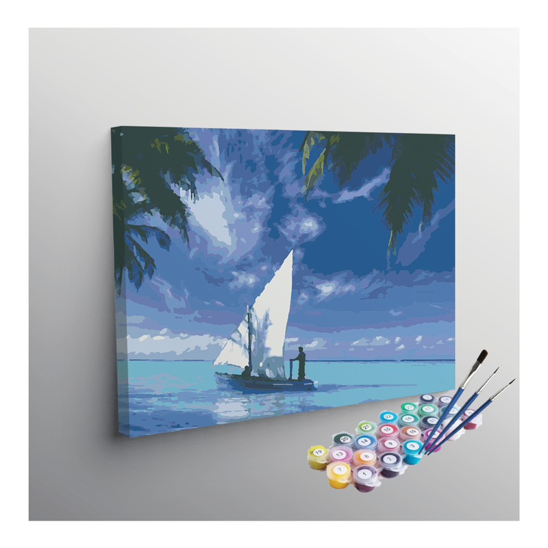 Tranquil Sailboat on Tropical Waters Paint by Numbers Kit