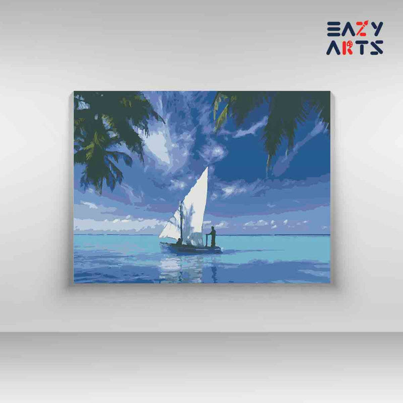 Tranquil Sailboat on Tropical Waters Paint by Numbers Kit